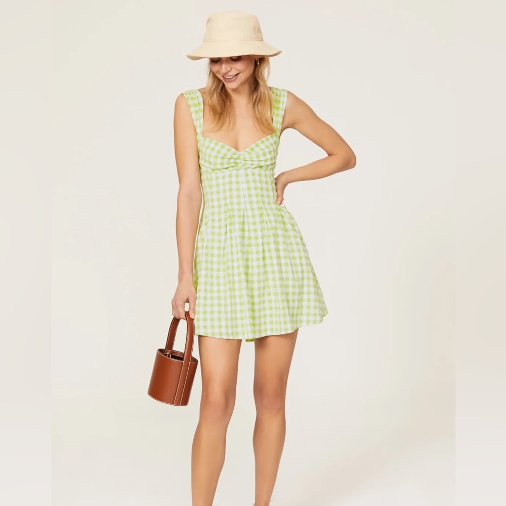 For Love And Lemons August Green Gingham Mini Dress Size L